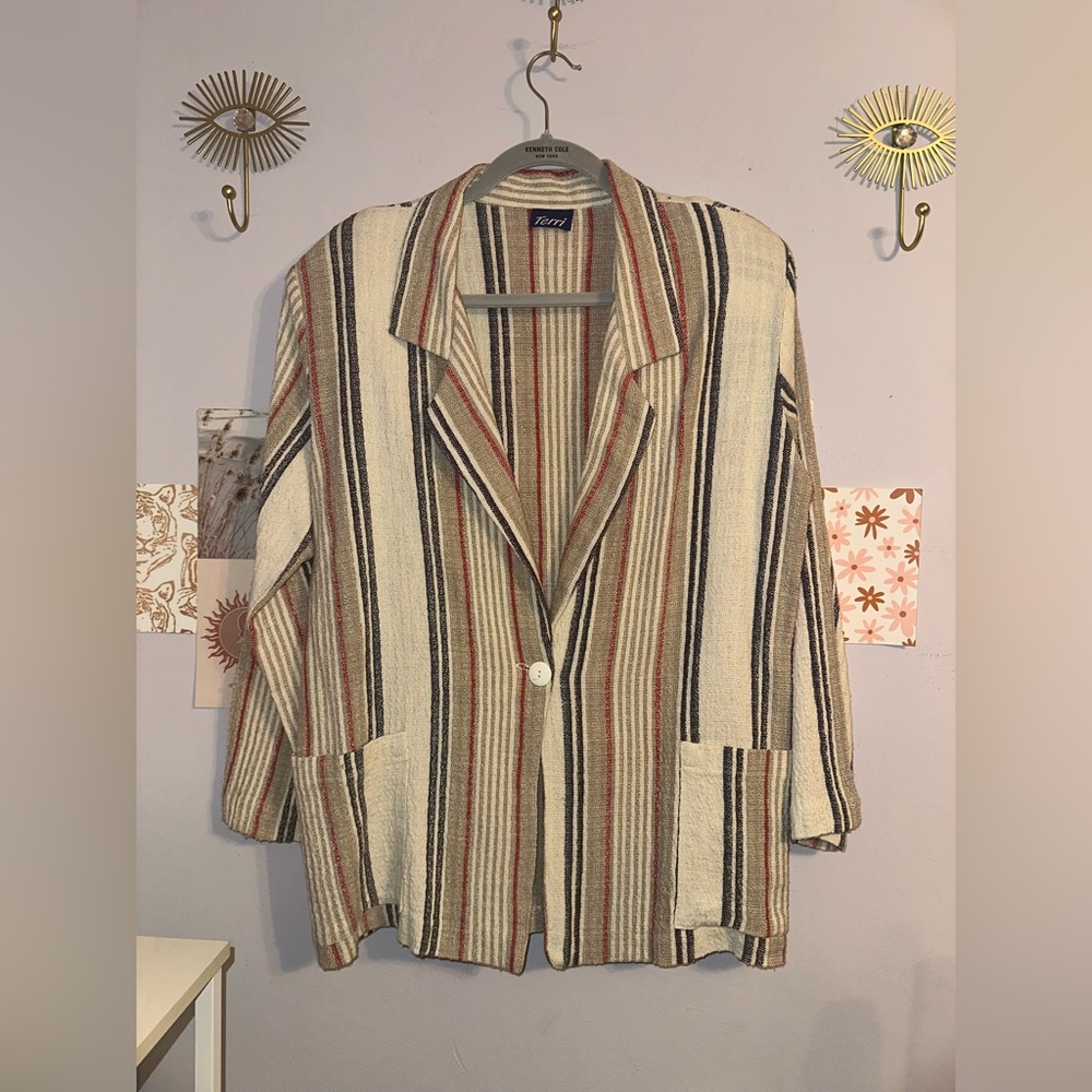 Terri Cream and Red Striped Lightweight Blazer - Picture 5 of 8